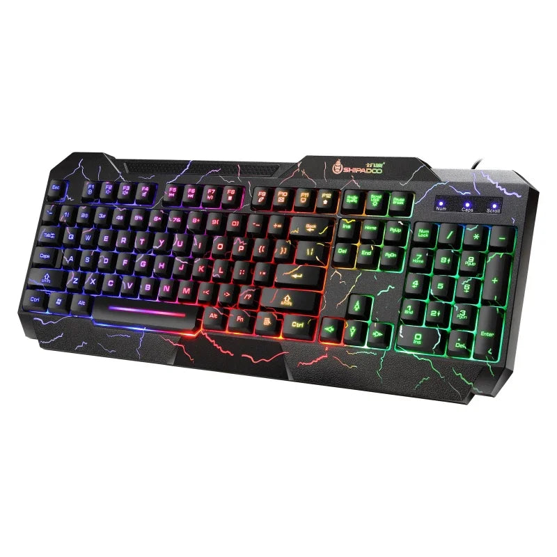  RGB Backlit 104-Key Mechanical Wired Gaming Keyboard & Mouse Set Black Crackle Waterproof