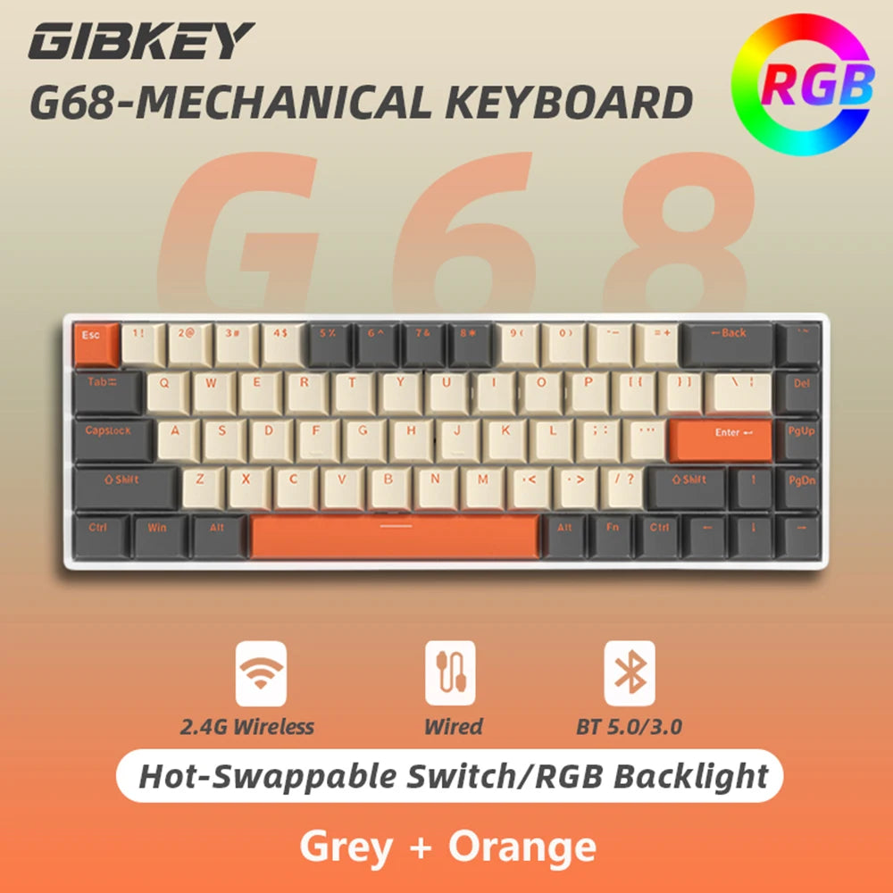 G68 Bluetooth Wireless Gaming Mechanical Keyboard Custom RGB Light Hot-Swappable Switch 68 Keys