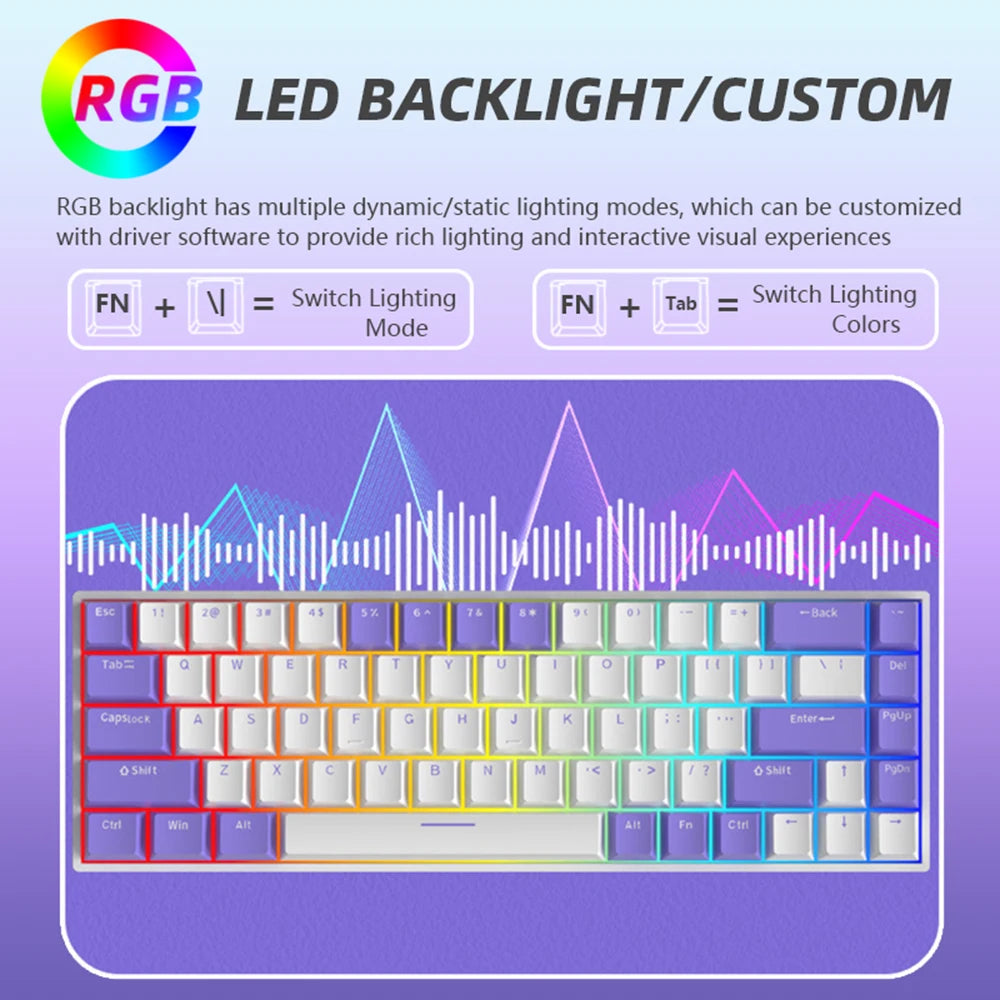 G68 Bluetooth Wireless Gaming Mechanical Keyboard Custom RGB Light Hot-Swappable Switch 68 Keys