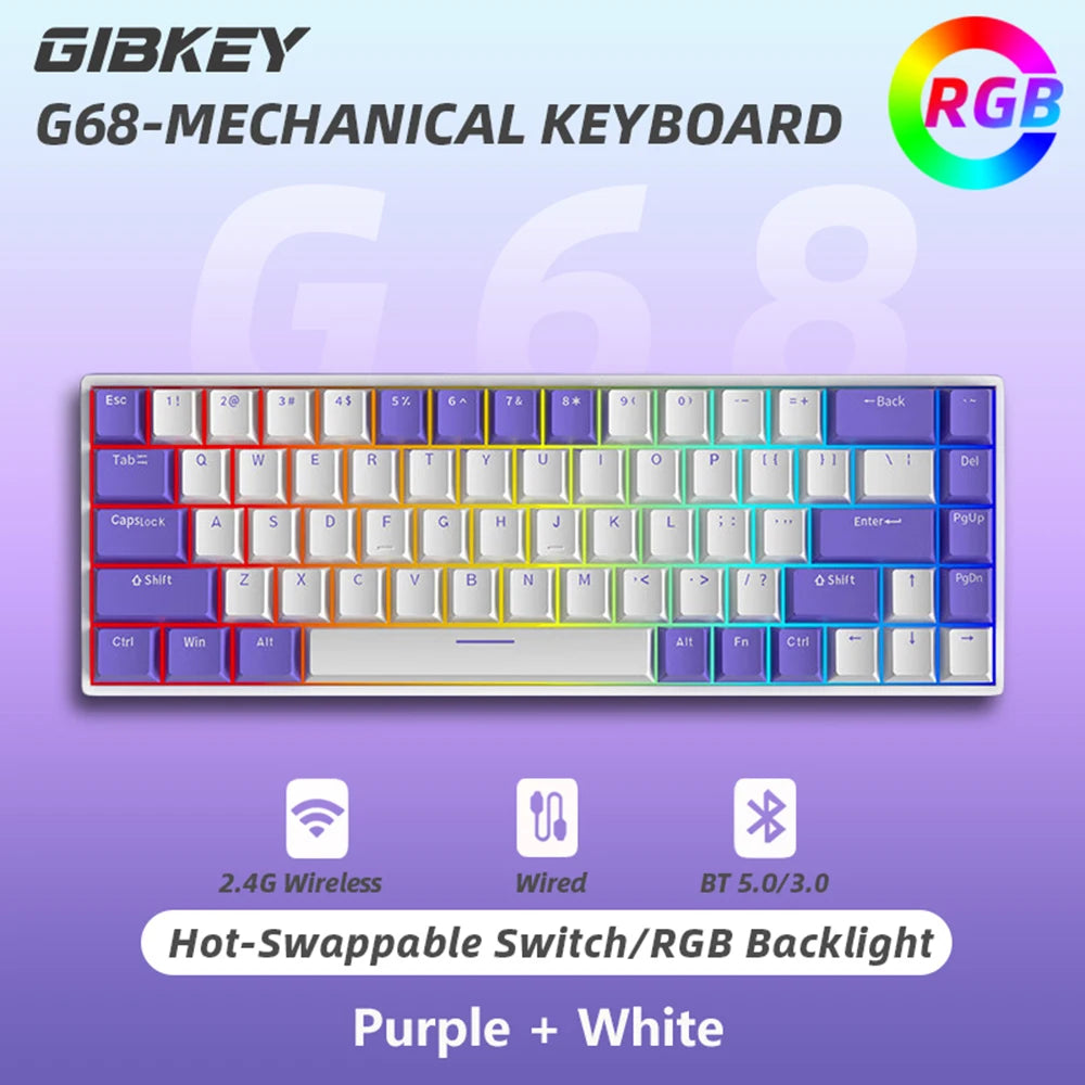 G68 Bluetooth Wireless Gaming Mechanical Keyboard Custom RGB Light Hot-Swappable Switch 68 Keys