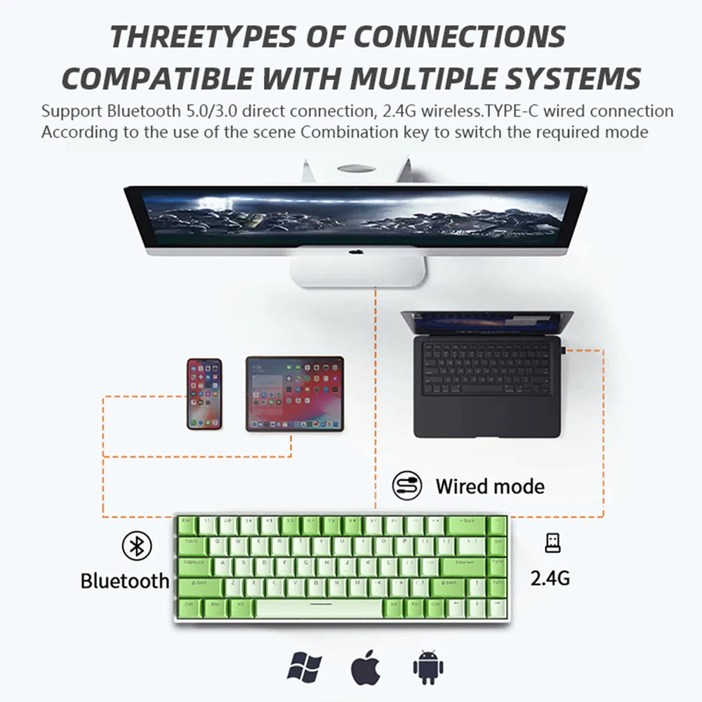 G68 Bluetooth Wireless Gaming Mechanical Keyboard Custom RGB Light Hot-Swappable Switch 68 Keys