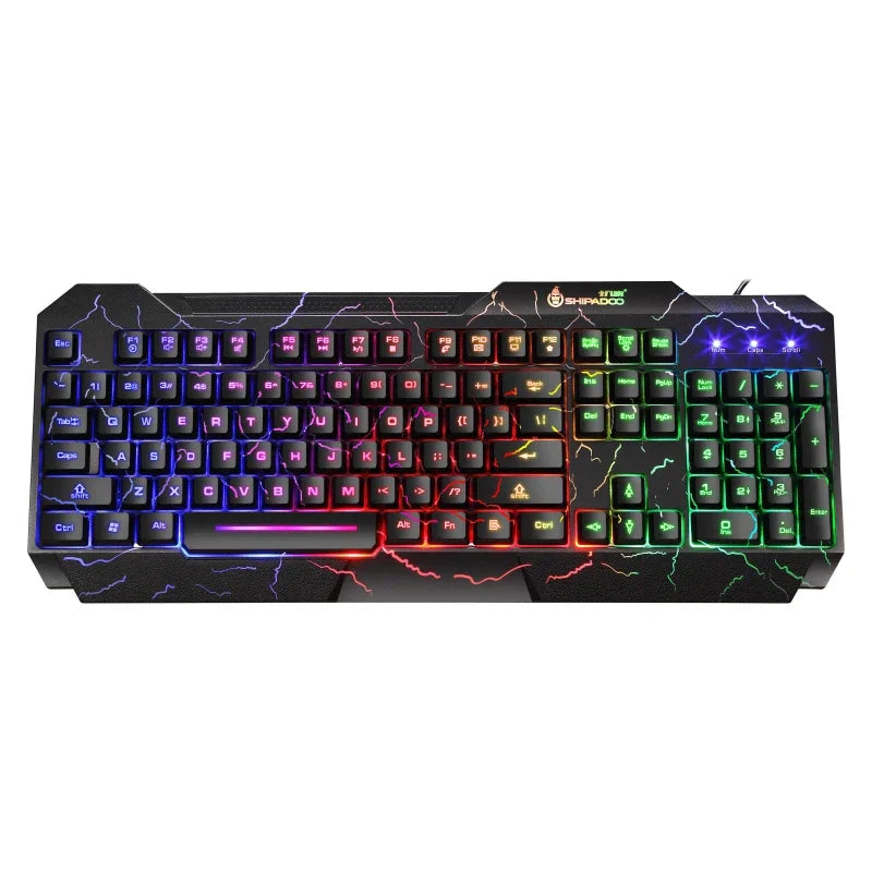  RGB Backlit 104-Key Mechanical Wired Gaming Keyboard & Mouse Set Black Crackle Waterproof