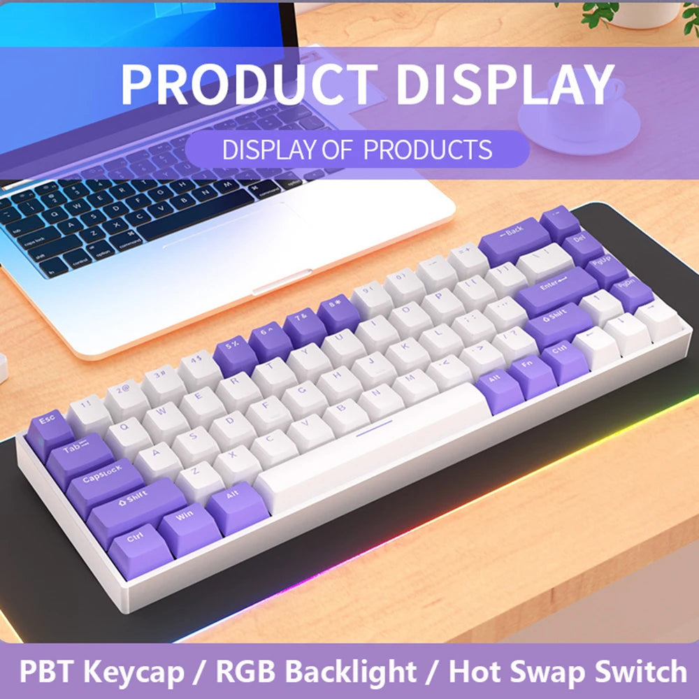 G68 Bluetooth Wireless Gaming Mechanical Keyboard Custom RGB Light Hot-Swappable Switch 68 Keys