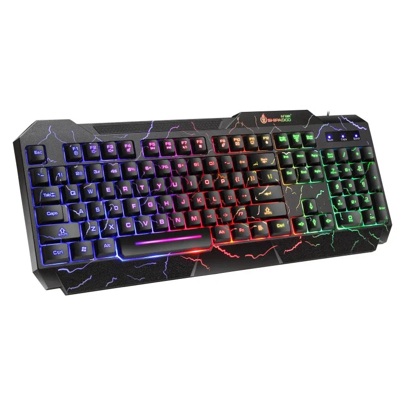  RGB Backlit 104-Key Mechanical Wired Gaming Keyboard & Mouse Set Black Crackle Waterproof