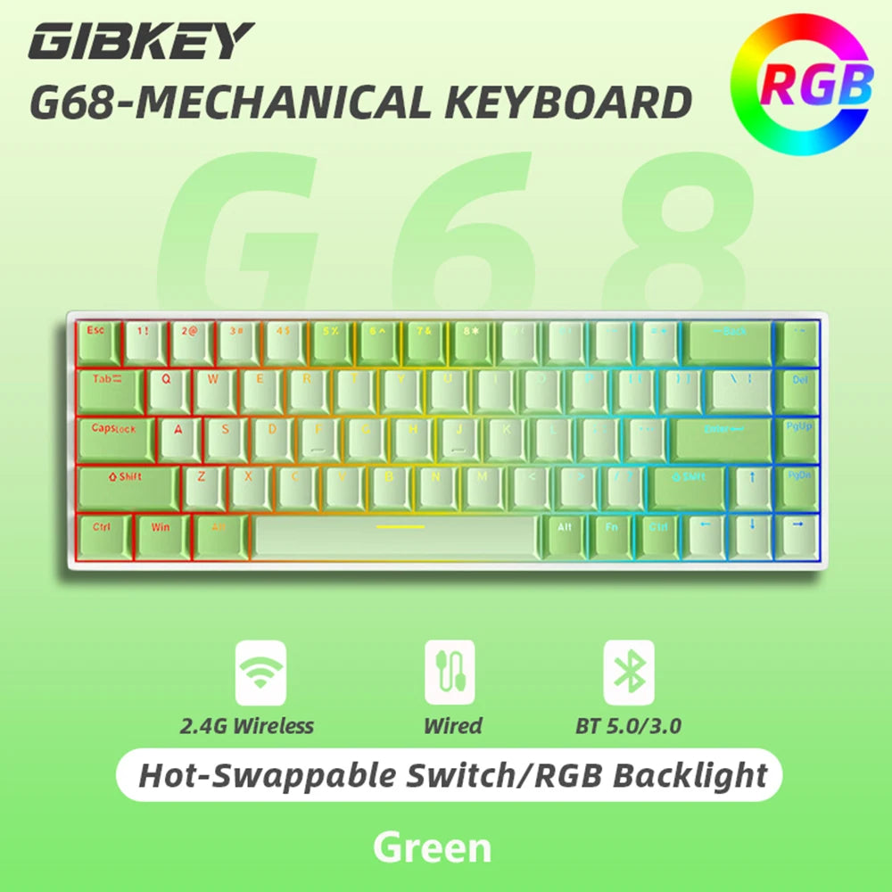 G68 Bluetooth Wireless Gaming Mechanical Keyboard Custom RGB Light Hot-Swappable Switch 68 Keys