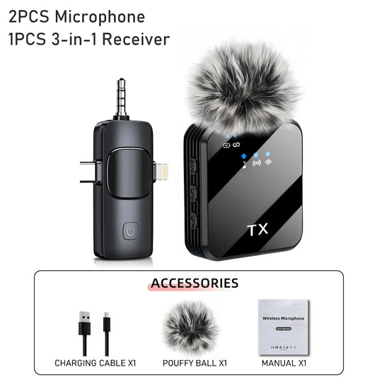 3In1 Wireless Lavalier Microphone for Camera,Iphone,Android,Microphone for Video Recording Recording Podcast Noise Reduction Mic